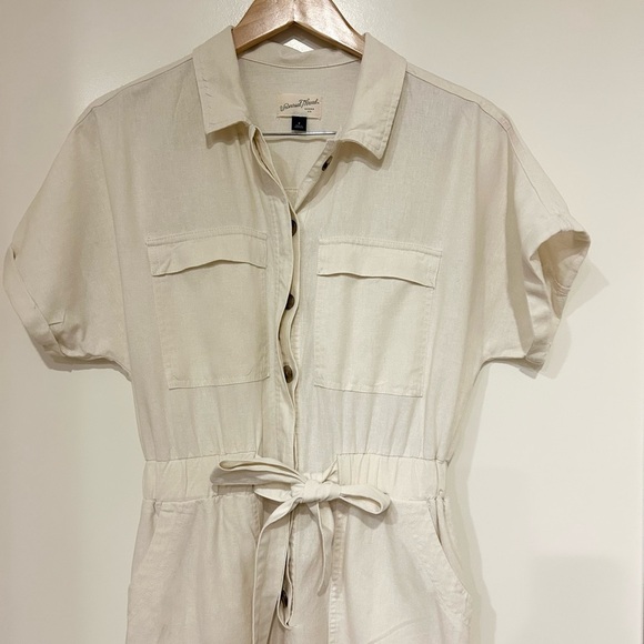 Universal Thread Women's Short Sleeve Linen Boilersuit Casual Jumpsuit Cream 4 - Picture 5 of 13